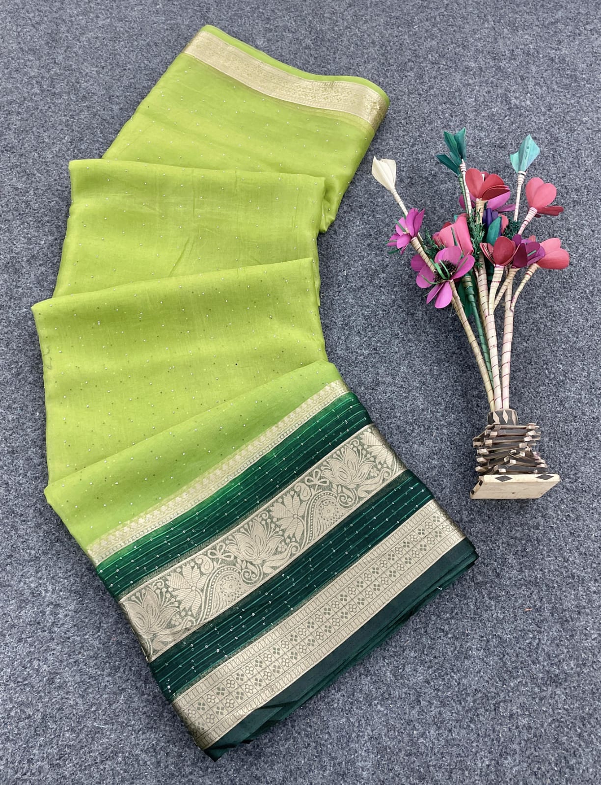 Assemblage Parrot Orgeanza Silk Saree With Cynosure Blouse Piece