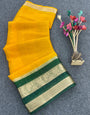 Snappy Yellow Orgeanza Silk Saree With Resplendent Blouse Piece