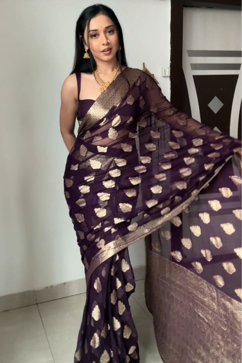 Cynosure 1-Minute Ready To Wear Dark Purple Soft Silk Saree