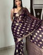 Cynosure 1-Minute Ready To Wear Dark Purple Soft Silk Saree