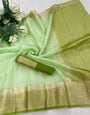 Girlish Pista Orgenza Silk Saree With Pretty Blouse Piece