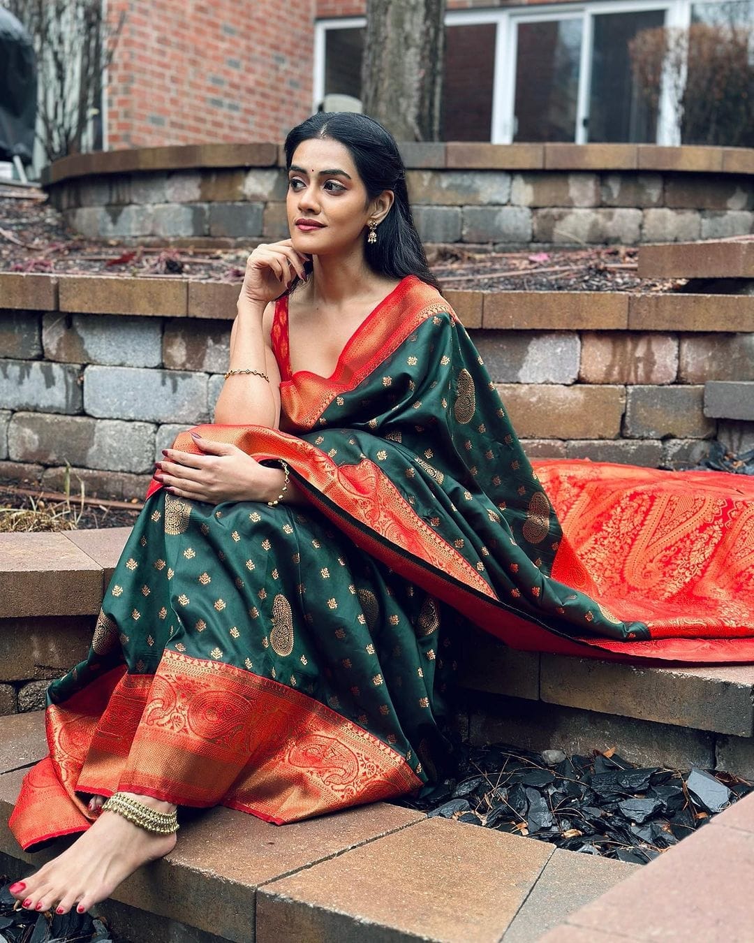 Evanescent Dark Green Soft Silk Saree With Palimpsest Blouse Piece