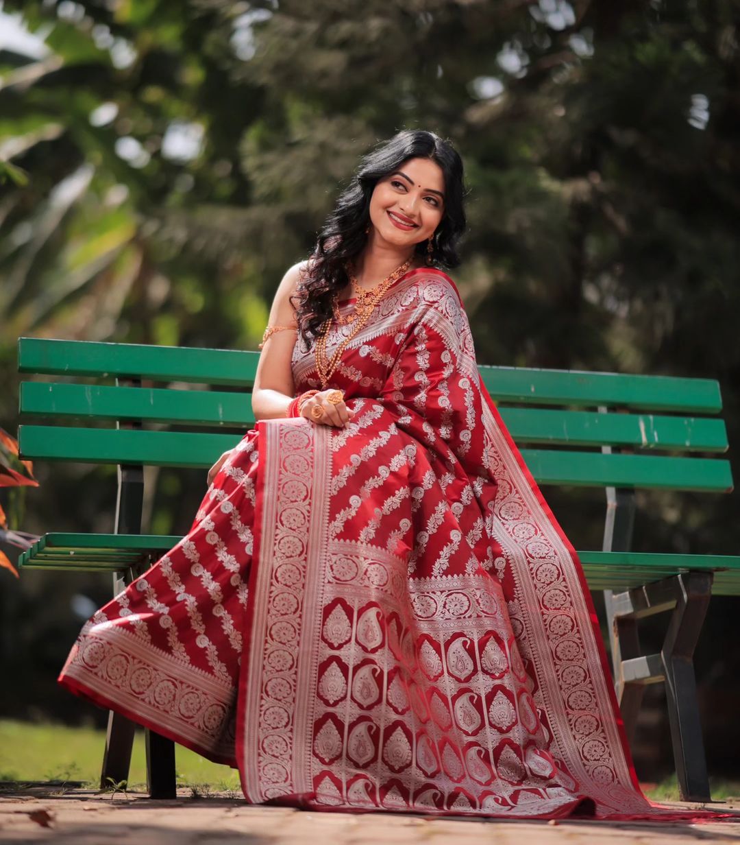 Petrichor Red Soft Silk Saree With Ebullience Blouse Piece