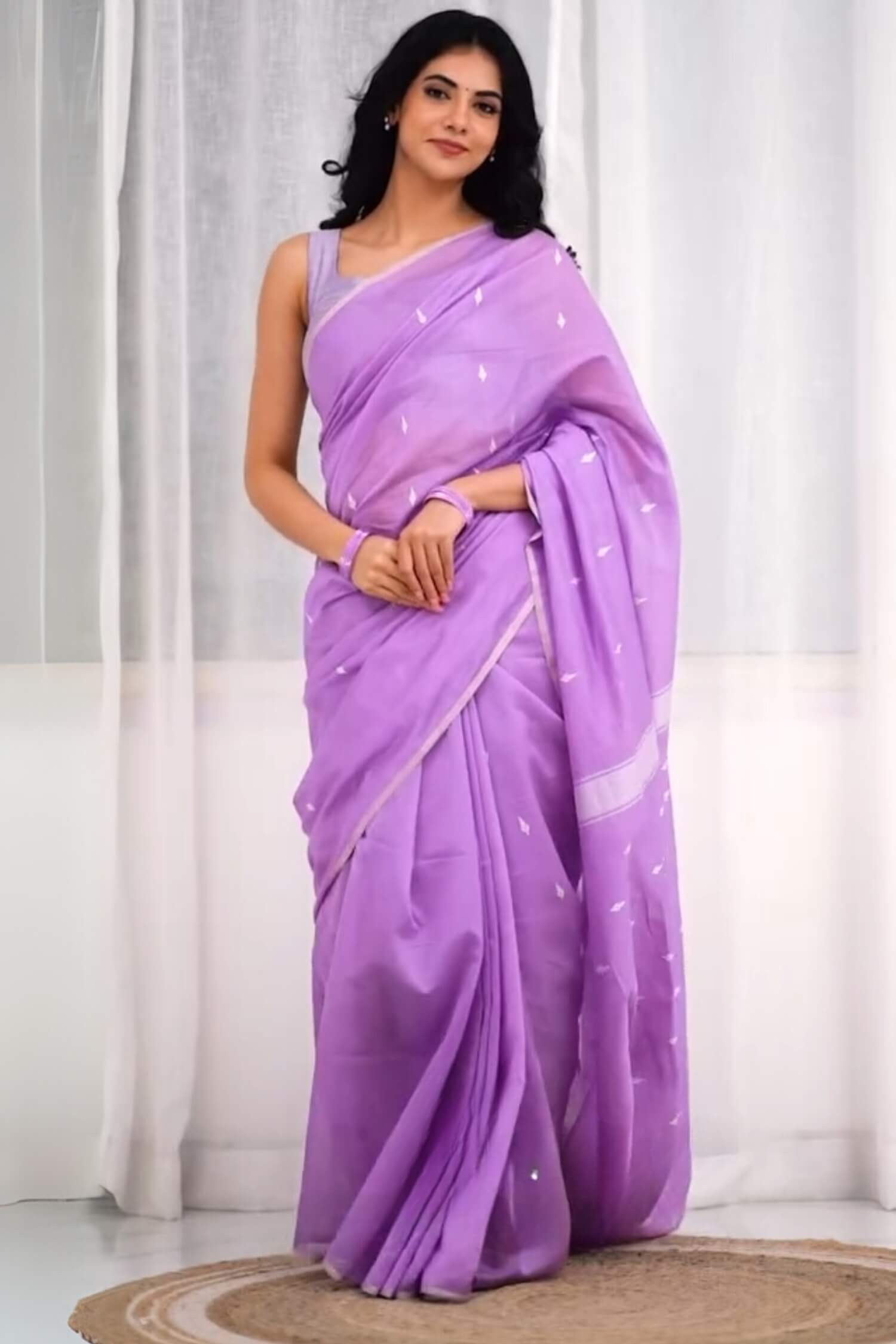 Felicitous Lavendor Cotton Silk Saree With Outstanding Blouse Piece