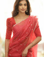 Grandiose Red Cotton Silk Saree With Serendipity Blouse Piece