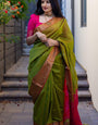 Exquisite Green Soft Silk Saree With Lissome Blouse Piece