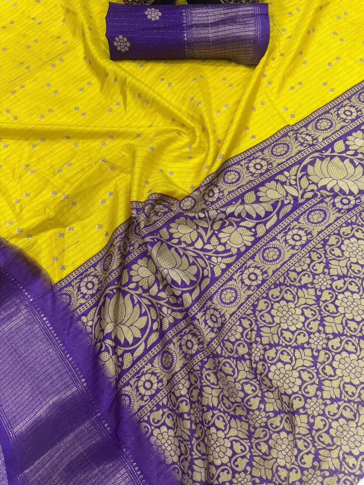 Precious Yellow Digital Printed Dola Silk Saree With Trendy Blouse Piece
