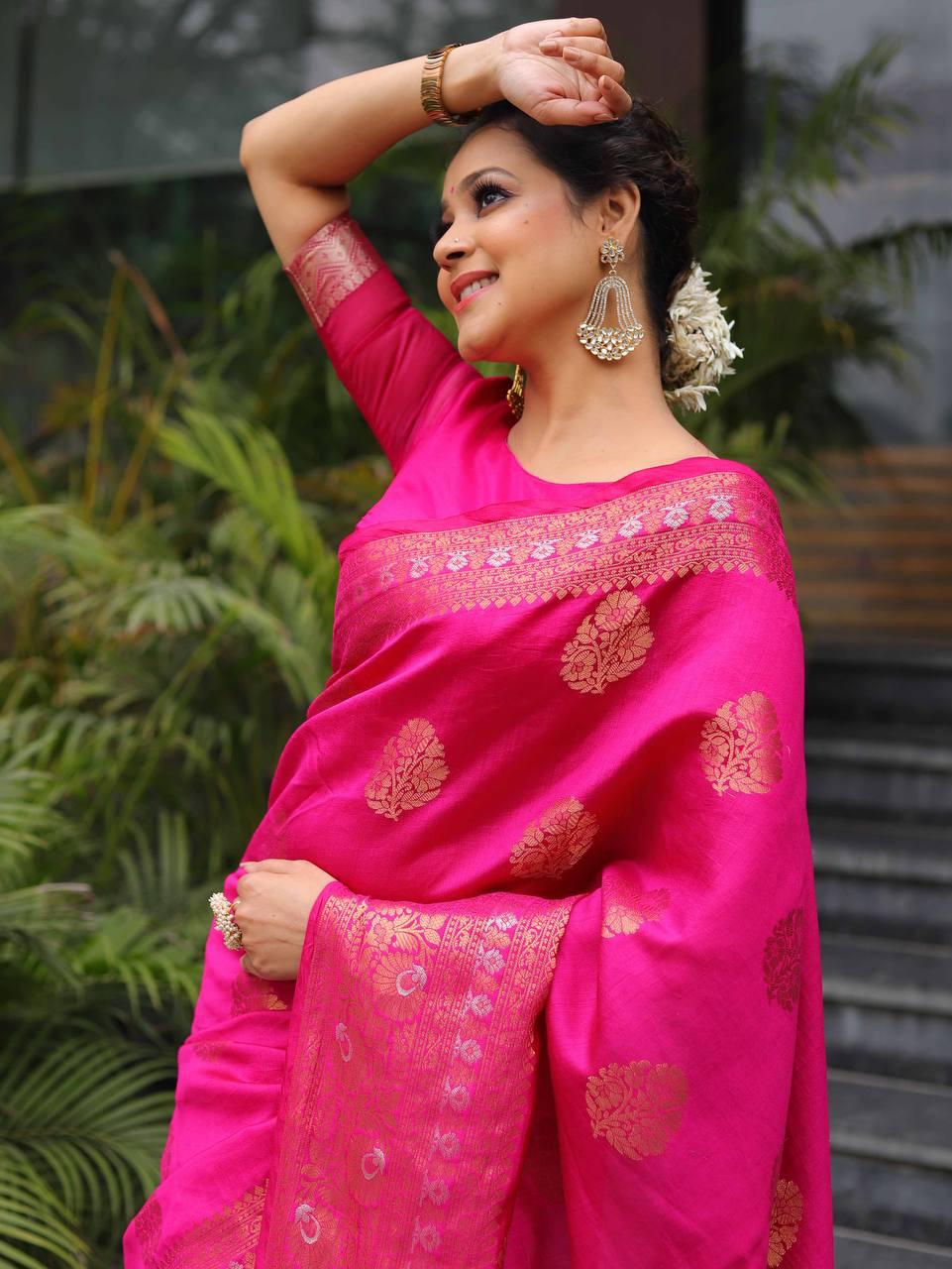Flaunt Dark Pink Soft Silk Saree With Jubilant Blouse Piece