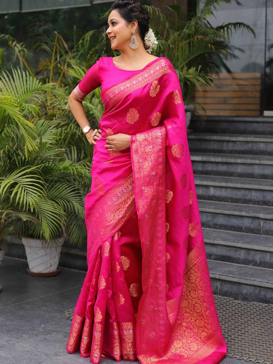 Flaunt Dark Pink Soft Silk Saree With Jubilant Blouse Piece