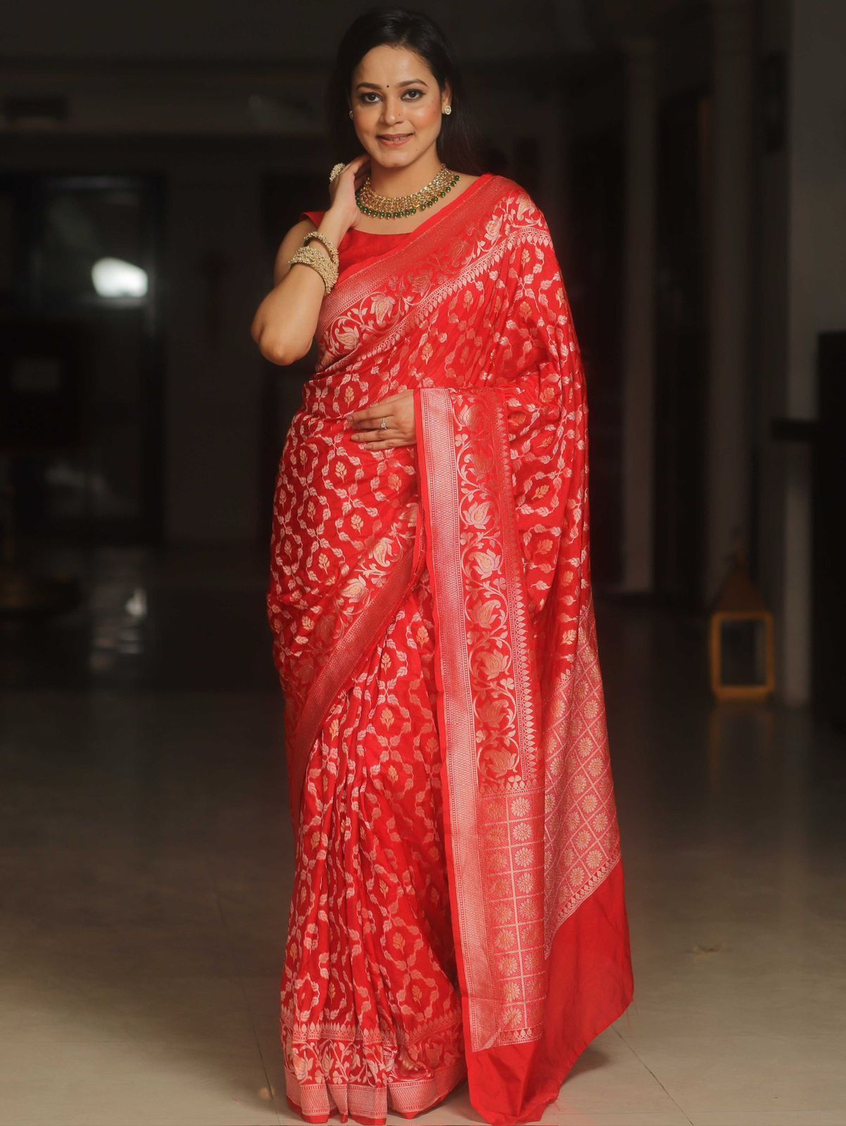 Traditional Red Soft Silk Saree With Smart Blouse Piece