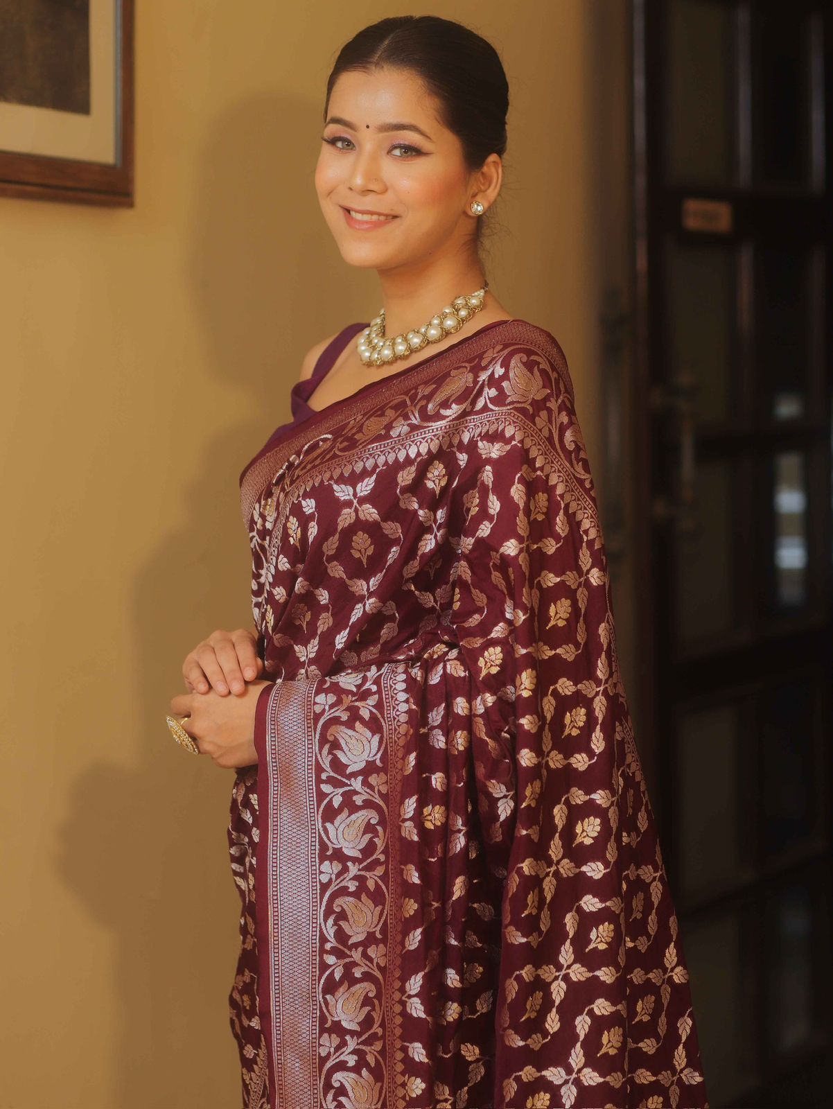 Energetic Wine Soft Silk Saree With Ephemeral Blouse Piece