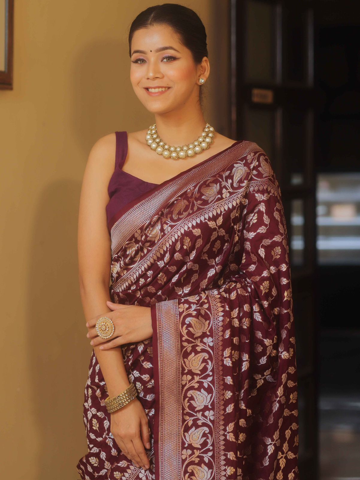 Energetic Wine Soft Silk Saree With Ephemeral Blouse Piece
