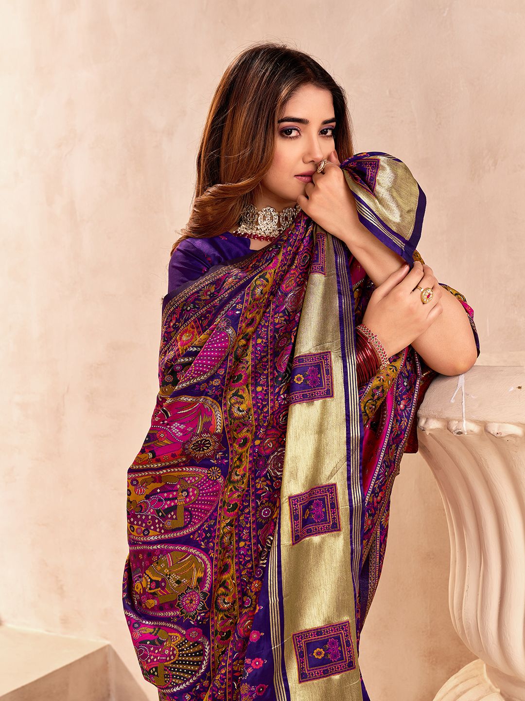 Lissome Blue Nylon Dola Pashmina Saree With Engaging Blouse Piece