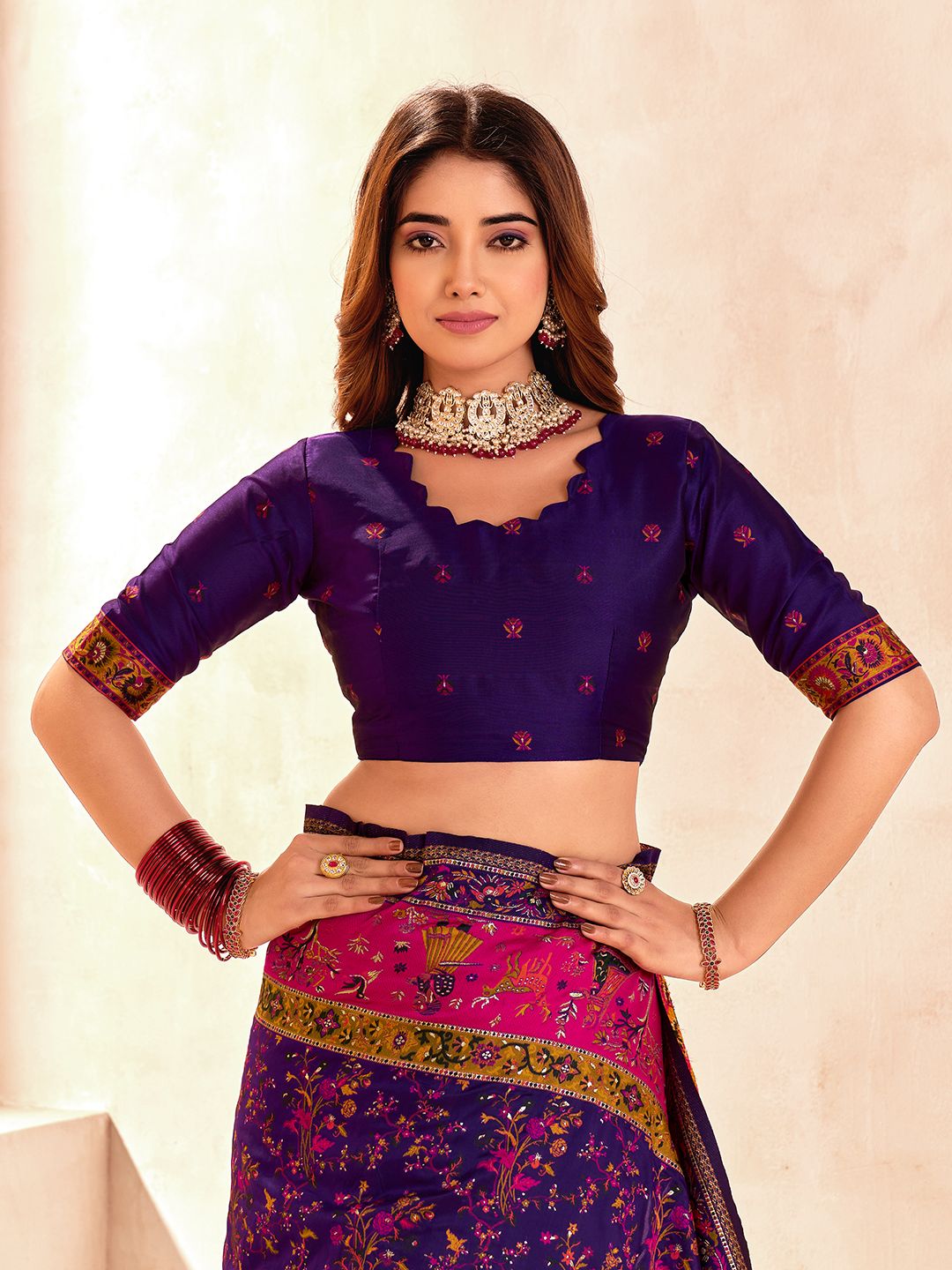 Lissome Blue Nylon Dola Pashmina Saree With Engaging Blouse Piece