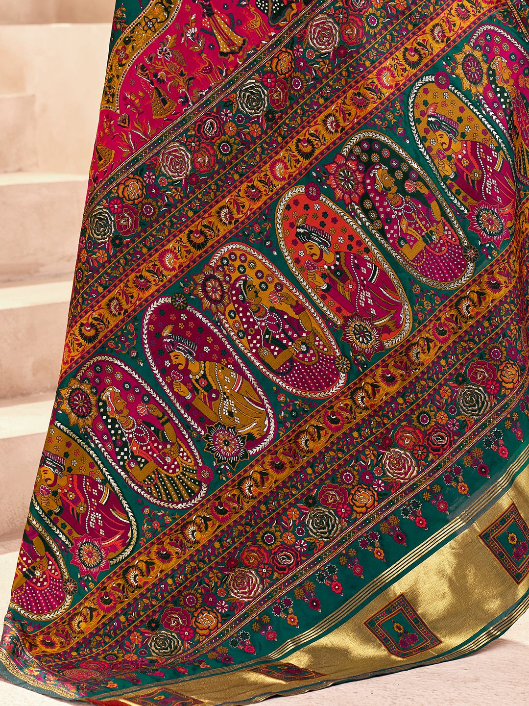 Improbable Dark Green Nylon Dola Pashmina Saree With Exemplary Blouse Piece