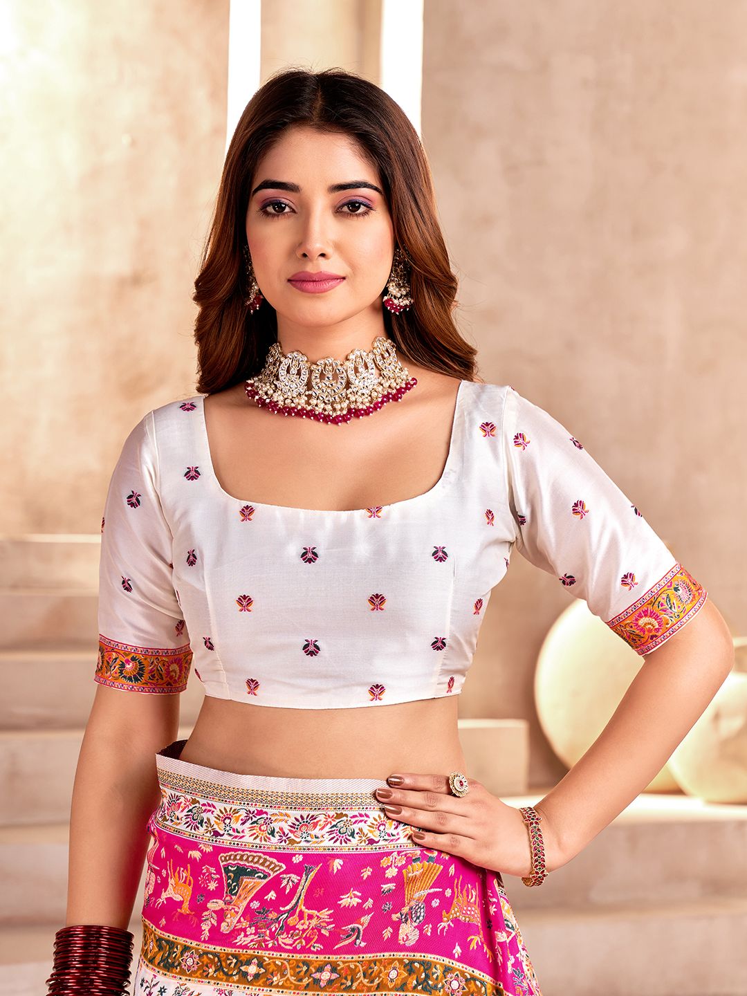 Smart Off White Nylon Dola Pashmina Saree With Prettiest Blouse Piece