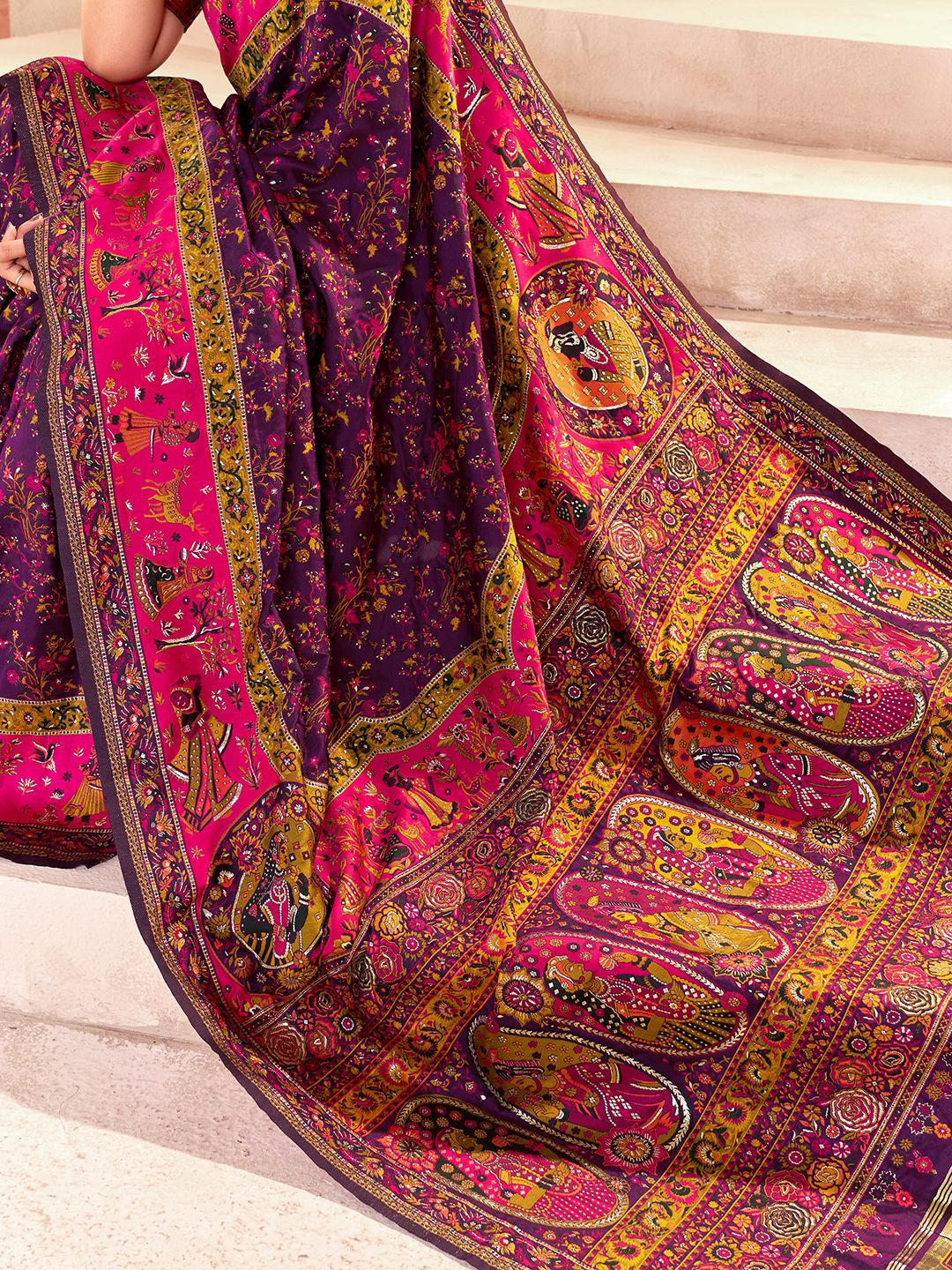 Assemblage Purple Nylon Dola Pashmina Saree With Quintessential Blouse Piece