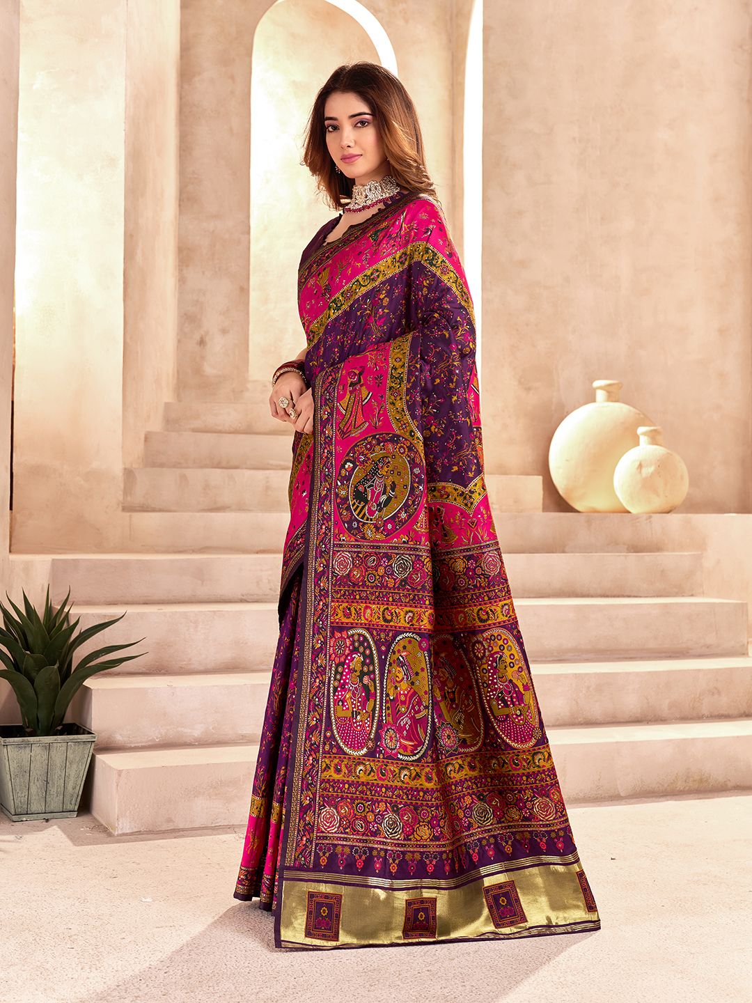 Assemblage Purple Nylon Dola Pashmina Saree With Quintessential Blouse Piece