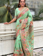 Improbable Pista Nylon Dola Pashmina Saree With Unequalled Blouse Piece