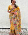 Inimitable Yellow Nylon Dola Pashmina Saree With Verdant Blouse Piece