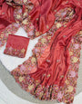 Incredible Pink Embroidery Work Georgette Saree With Improbable Blouse Piece