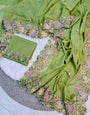 Vivacious Pista Embroidery Work Georgette Saree With Quixotic Blouse Piece