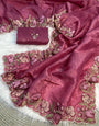 Gossamer Pink Embroidery Work Crush Silk Saree With Ravishing Blouse Piece