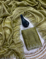 Outstanding Green Swarovski Work Fandy Silk Saree With Opulent Blouse Piece