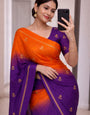 Jazzy Orange and Purple Banarasi Khadi Silk Saree With Ravishing Blouse Piece