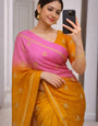 Exquisite Pink and Orange Banarasi Khadi Silk Saree With Chatoyant Blouse Piece