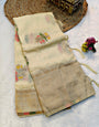 Enthralling Beige Banarasi Dola Silk Saree With Profuse Blouse Piece
