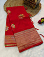 Sensational Red Banarasi Dola Silk Saree With Fancifull Blouse Piece