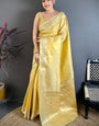 Admirable Yellow Banarasi Tissue Silk Saree With Capricious Blouse Piece