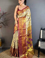 Conflate Beige Kanjivaram Silk Saree With Diaphanous Blouse Piece