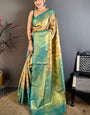 Alluring Golden Kanjivaram Silk Saree With Desultory Blouse Piece