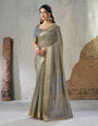 Phenomenal Grey Zari Weaving Linen Silk Saree With Arresting Blouse Piece