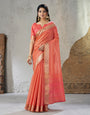Assemblage Peach Zari Weaving Linen Silk Saree With Vestigial Blouse Piece