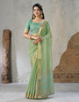 Delectable Pista Zari Weaving Linen Silk Saree With Desiring Blouse Piece