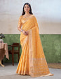 Evanescent Yellow Zari Weaving Linen Silk Saree With Gorgeous Blouse Piece