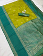 Imbrication Mehndi Pure Zari Weaving Banarasi Silk Saree With Unique Blouse Piece