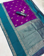 Zephyr Purple Pure Zari Weaving Banarasi Silk Saree With Demanding Blouse Piece