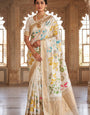 Glowing Beige Khadi Georgette Banarasi Silk Saree With Panache Blouse Piece