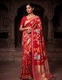 Amazing Red Khadi Georgette Banarasi Silk Saree With Sempiternal Blouse Piece