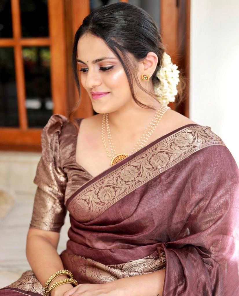 Assemblage Brown Soft Silk Saree With Ethereal Blouse Piece