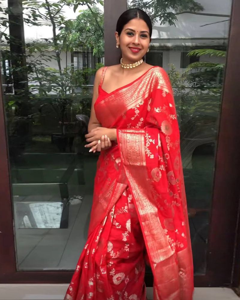 Excellent Red Soft Silk Saree With Embellished Blouse Piece