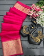 Nectarous Dark Pink Orgeanza Silk Saree With Moiety Blouse Piece