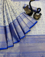 Grandiose Royal Blue Kanjivaram Silk Saree With Forbearance Blouse Piece