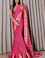 Delightful Dark Pink Digital Printed Dola Silk Saree With Panache Blouse Piece