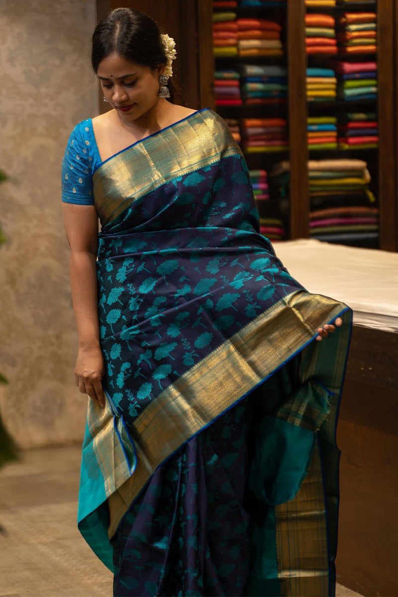 Twirling Blue Soft Silk Saree With Alluring Blouse Piece