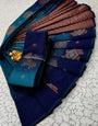 Ethereal Firozi Soft Banarasi Silk Saree With Epiphany Blouse Piece